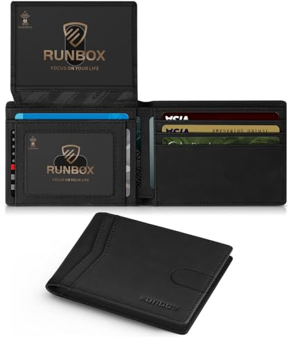 RUNBOX Wallet for Men and Women Slim Rfid Leather 2 ID Window With Gift Box