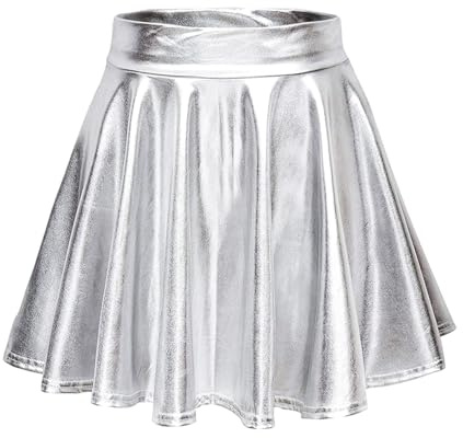 Aurasky Metallic Rock Damen, Damen Glänzend Metallisch Mini Rock, Stretch Faltenrock für Karneval Fasching Cosplay Party