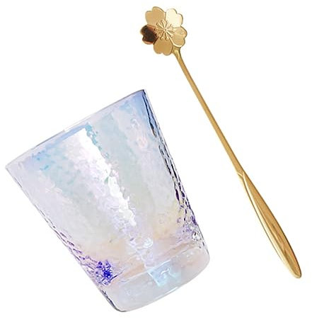 MAGICLULU Hammered Glass Wine Cup Drinking Mug Spoon Aesthetic Cup for Everyday Use Easy to Clean