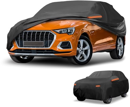 Partuto Copertura Auto Impermeabile Tutte le Stagioni Protezione Solare e Antipioggia Copertura Esterna Completa per Audi Q3 2012-2024 Film in Alluminio Nero con Strisce Riflettenti