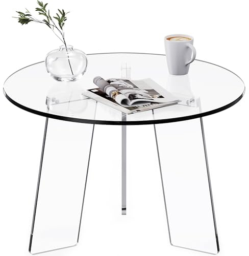 Dewrhiixe Rund Acryl-Couchtisch, klarer Kreis, Moderner Lucite Beistelltisch für Wohnzimmer, Schlafzimmer, Büro (transparent, 60×60×40 cm)