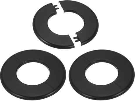 PATIKIL Wall Split Flange 2.52/64mm, 3Pcs ABS Round Self-Adhesive Escutcheon Plate Cover Buckle for Water Pipe Faucet Decoration, Black