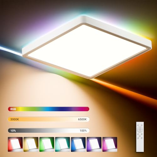LQWELL® LED Plafoniera Dimmerabile con Telecomando, 40W 4300LM 3000-6500K RGB, Illuminazione da Soffitto Quadrata e Piatta IP44 per Soggiorno Camera da Letto Sala da Pranzo, 500 * 40mm