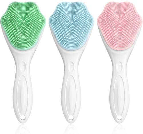 GGUFAY Spazzole in silicone per la pulizia del viso, con setole morbide, impermeabili, manuali, esfolianti, massaggianti, per la pulizia profonda del viso (3 Pezzi, Blu, Rosa, Verde)