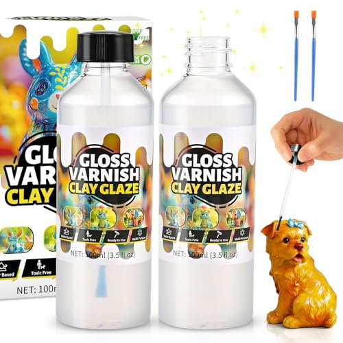 Cieex 200ML Glasur für Ton Lufttrocknend, Gloss Varnish Air Dry Clay, Glanzlack für Modelliermasse, Wasserdicht, kratzfest, Design für Modelliermasse Lufttrocknend, Klarlack Glänzend