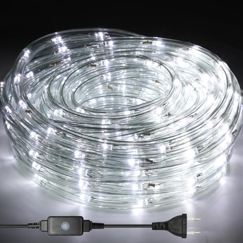 Ollewiellan LED Lichterschlauch Außen, 20 Meter LED Lichterkette mit 480 Kaltweiß LEDs, Wasserfester Lichtschlauch für Garten, Terrasse und Wohnzimmer, inkl. Timer für Automatische Steuerung