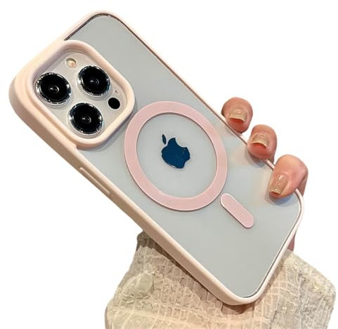 LVVLBBT Custodia trasparente per iPhone 16 15 14 13 12 11 Pro XS XR Max Mini Plus Custodia di ricarica wireless magnetica, rosa, per iPhone 13 Pro