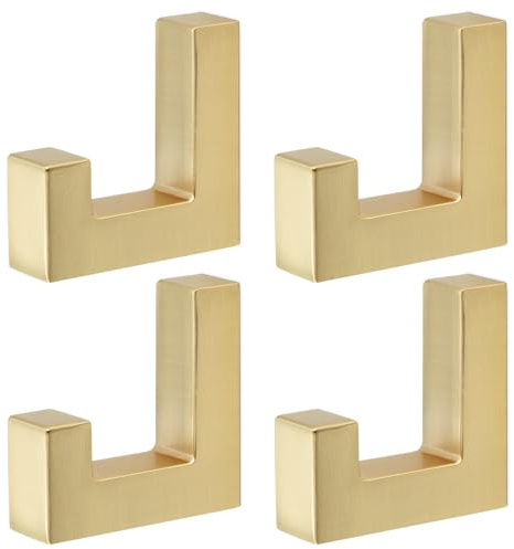 Mavö Kleiderhaken Gold gebürstet, Garderobenhaken Tetris, Wandhaken 4 x Ben | Handtuchhaken für Flur, Bad, Küche oder Schlafzimmer,