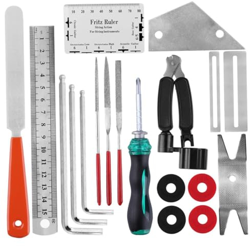 Milisten 20stücke Gitarrenreparatur Metall und Kunststoff Inklusive Polierfeile Reparaturwerkzeuge und Lineal für Gitarrenwerkzeuge Leicht und Praktisch für Transport und Lagerung