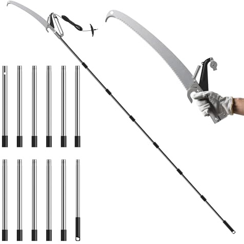 FLORA GUARD 16.5 FT Pole Saw, Extendable Tree Pruner with 12 Stainless Steel Poles, Aluminum Alloy Head, SK5 Saw for Tree Trimming, Branch Cutting, Yard & Garden Pruning