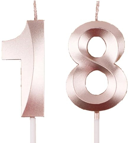 Ovanda Geburtstagskerzen Zahlen 18, Champagner Gold Kerzen Geburtstag, Tortendeko Birthday, Kuchendeko Birthday, Torten Deko 18. Mädchen Junge,Cake Topper Dekoration,Nummer 18,für 18. Geburtstagsfeier