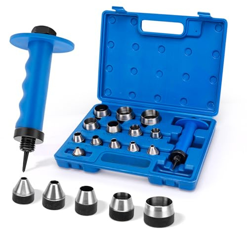 Hollow Punch Set with Pin Point Punch Shaft, Hollow Punch Kit for Gasket, Rubber Hollow Hole Punch Set, Leather Punches Tools, Hole Cutter Set 3/16 to 1-3/8in