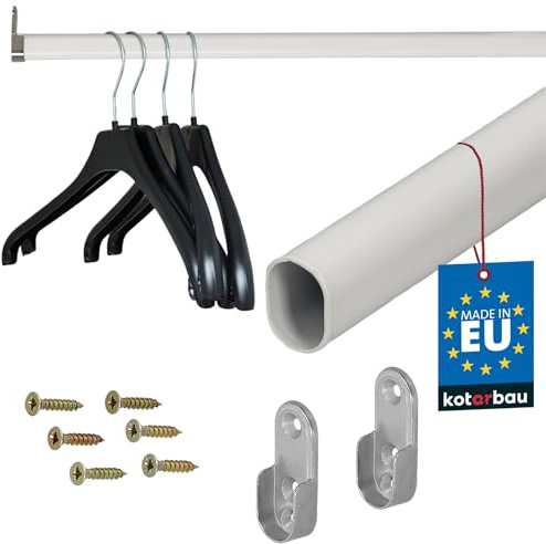 KOTARBAU® Kleiderstange - 100 cm - Garderobe - Kleideraufbewahrung & Organisation - Garderobe Stange - Lackierte Garderobenstange - Weiß - aus Pulverbeschichteter Stahl - mit 2 Haltern