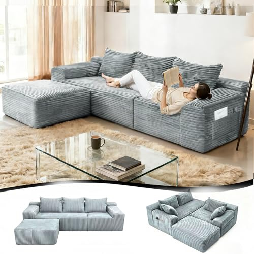 HSXZLO 267cm Ecksofa mit Schlaffunktion, L-Form Schlafsofa 3-Sitzer mit Ottomane Links oder Rechts, Relaxsofa für Wohnzimmer, freistehend, Keine Montage