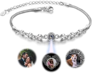 PiercingJak Bild Projektion Armband Personalisiertes Fotoarmband mit Foto im Stein Unendlichkeitszeichen Infinity Zirkonia Armkette Damen Armkettchen Personalisierte Geschenke für Freundin Frauen