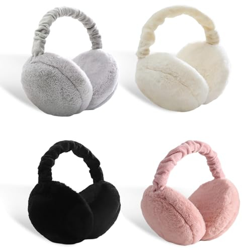 Junrvivy 4 stycken vinter öronvärmare, öronvärmare kvinnor, värme vikbara öronskydd för kvinnor män svart, vit, grå och rosa