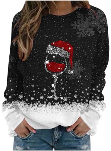 Generisk jultröja, dam, långärmade jultoppar, dam, tröja med jultryck, sweatshirt, rund hals, jultröja, normal passform, jultröjor, lediga tröjor