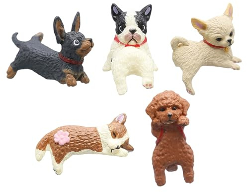Mini Katzenfiguren für Schreibtisch Computermonitor,bezauberndes,handgefertigtes Set Kunstharz Kunststoff,niedliche lustige Mini-Tierfiguren,dekorative Accessoires Schreibtisch Büro (5 Stück–Hund)