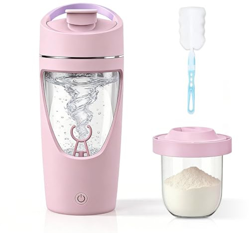 SGZIOO Protein Shaker Flasche, 700ML Elektrisch Protein Shaker, Type-C Wiederaufladbar Elektrischer Eiweiß Shaker mit Pulverfach, 7500 U/min, BPA-Frei, Shaker Cup für Proteinshake und Milch Shake