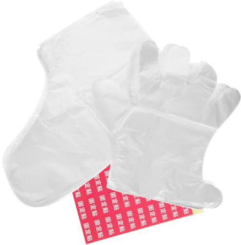 Praktische Fußmasken Satz aus Pe mit Fixierstickern für Spa Zuhause | Einwegdesign, Weißes Material, Verhindert Auslaufen, Geeignet für Hotel und Heimpflege, 1 Satz Zufälliger Stil