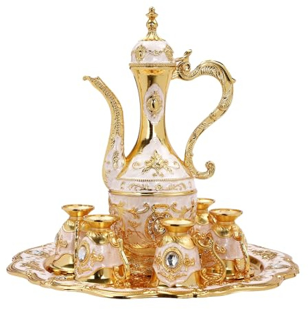 PurpleMinder Juego de té dorado antiguo con 6 tazas