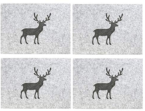 BOLTZE 4 x Tischset Hirsch Filz grau 45 x 35 cm, Deko, Sets (Ganzer Hirsch (4-teilig))