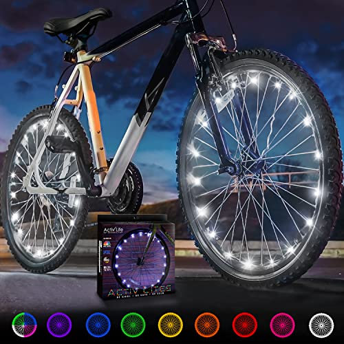 Activ Life LED Bike Wheel Lights: Light Up Your Summer Adventures, 100% Brighter & Visible from All Angles for Ultimate Safety and Style - Batteries Included, Great Gift, 2-Tire Pack, White
