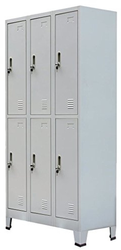 Festnight Schließfachschrank Umkleideschrank Wertfachschrank mit 6 Fächern und Kleiderstange 90x45x180 cm Grau