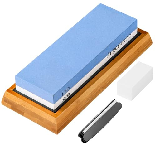 Angerstone Premium Knife Sharpening Stone–Whetstone 1000/6000 Grit, Whetstone Knife Sharpener with NonSlip Base, Best Wet Stone Sharpening Kit, Angle Guide