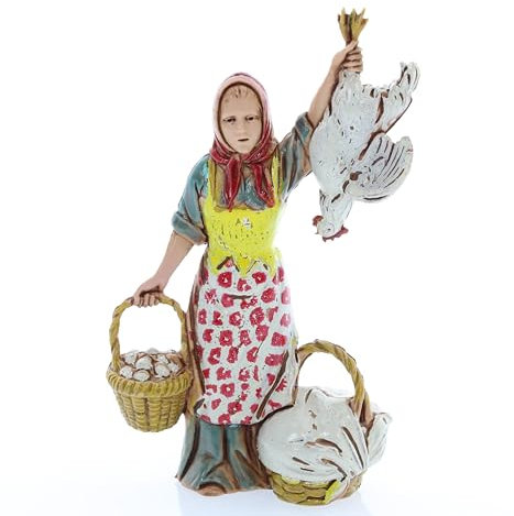 Moranduzzo Femme Vend des Poulets pour Crèche de 10 Cm Échelle 1:20-Figurines de Crèche Indestructibles-Style 700',Peinture Finition à la Main,Produit Officiel,Fabriqué en Italie,Sculpteur M. Landi