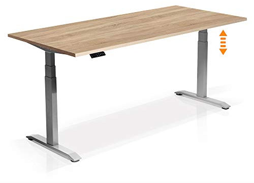 Elektrisch höhenverstellbarer Schreibtisch Office One mit Memory-Steuerung und Softstart/-Stop, Material Tischplatte Dekorspanplatte, 180 x 80 cm, Eiche sonomafarbig, grau