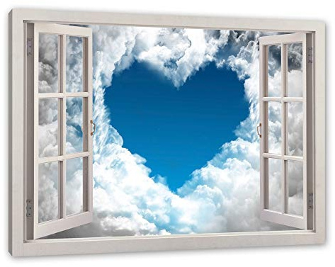 Pixxprint Romantic Cuore nelle Nuvole, Finestra Immagine da Parete Stampa Artistica, 120 x 80 cm