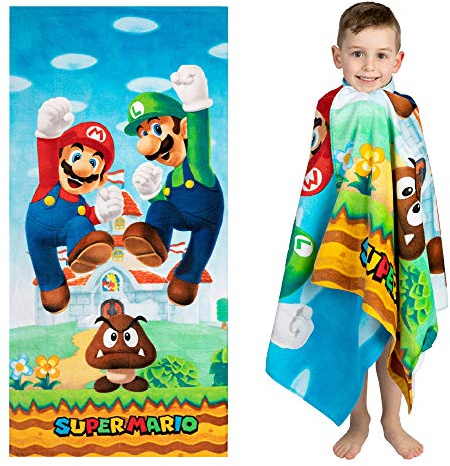 Franco Super Mario Official Nintendo Kids Super Soft Cotton Bath/Pool/Beach Towel, 58 in x 28 in