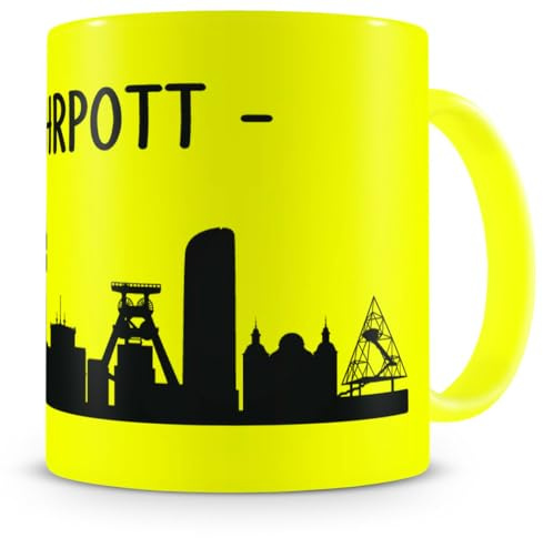 Samunshi® Ruhrpott Skyline Tasse Kaffeetasse Teetasse Kaffeepott Kaffeebecher Becher 300ml neon gelb