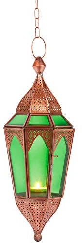 Orientalisches Hängewindlicht Lalita aus Glas in Grün 41 cm Wohndeko