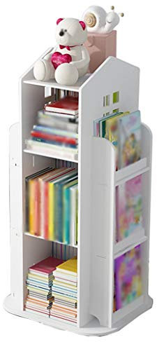 YHRJ Kinderbücherregal mädchen Einfaches Bücherregal, Home Cartoon Kinder Bücherregal, Kindergarten Spielzeug Lagerregal, Rotierendes kleines Hausgestell (Color : Weiß, Size : 41 * 41 * 95cm)