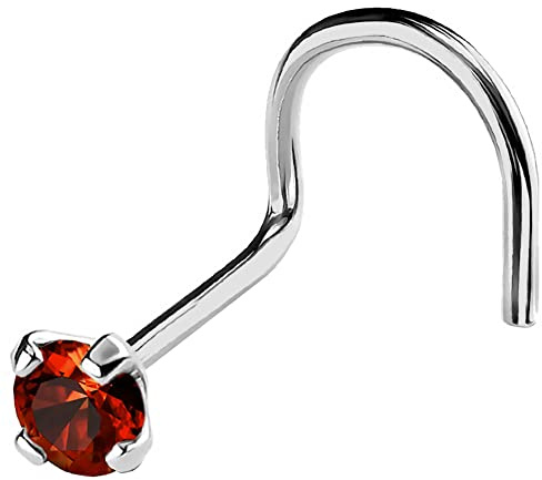 20G Solid 14Kt Gold Nose Screw Stud with Prong Set real Garnet Gemstone, 14kt Yellow Gold or 14kt White Gold - January Birthstone Nose Ring
