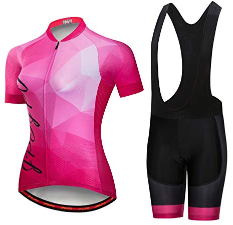 Radtrikot-Set für Damen, kurzärmelig + 5D-gepolsterte Fahrradhose, schnelltrocknend, reflektierend, 3 Taschen, S-3XL, Jp2006b, 48