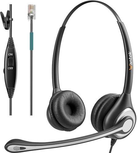 Wantek Phone Headsets for Office Phones, Corded Telephone Headset with Noise Canceling Mic, RJ9 Headset Compatible with Polycom Plantronics Avaya ShoreTel Toshiba Digium Nortel Landline Phones