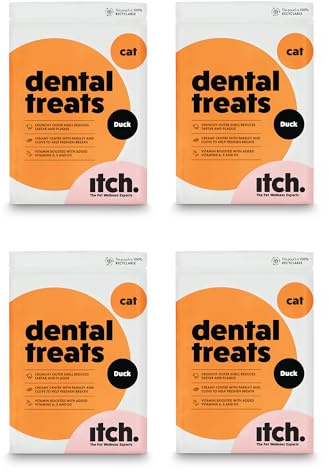 Itch Dental Treats for Cats - Peppermint, Activated Charcoal & Green Tea | Oral Hygiene - Grain Free - 4-Pack