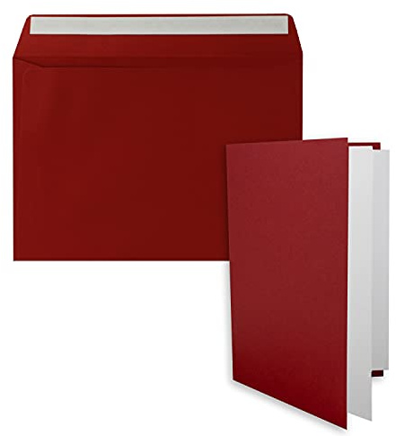 25x Faltkarten-Set DIN A5 in Dunkelrot (Rot) mit Briefumschlägen DIN C5 Haftklebung inkl. passendem Einlege-Papier - für große Einladungen und Karten zum Geburtstag oder Hochzeit
