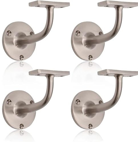 Satin Nickel Handrail Brackets for Stair Bannister Handrail Wood and Steel Handrail - Pack of 4