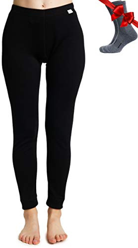 100% Merino Wool Base Layer Women Pants - Thermal Leggings Underwear (XX-Large, Black 250)