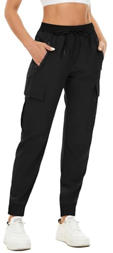 SMENG Work Trousers Women Pockets Ladies Zip Off Trousers Quick Dry Travelling Black Cargo Pants Women Breathable Womens Activewear Trousers Black Size L(UK14-16)