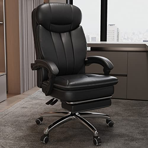 Chefsessel Chefsessel Leder Echt Liegender Chefsessel Aus Rindsleder, Komfortables Geschäft Bürostuhl, Ergonomischer Managementstuhl, (Color : Black Chair, S : 62 * 118-124cm)