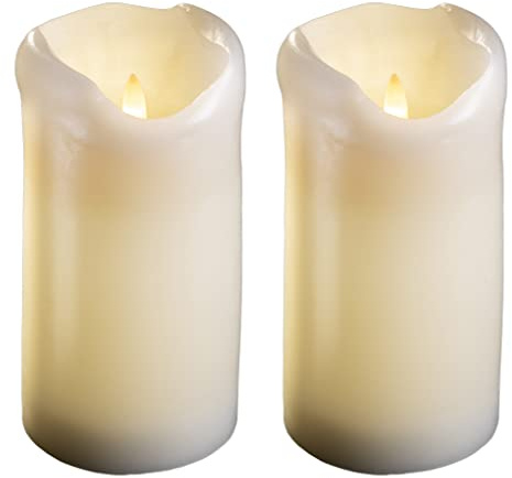 Novaliv 2er Set LED Stumpenkerzen groß - Echtwachskerze mit beweglicher Flamme flackernd - Timerfunktion für 6 Stunden Warmweißes Licht 7,5cm Durchmesser 15cm Höhe - 2 AA Batterien nötig