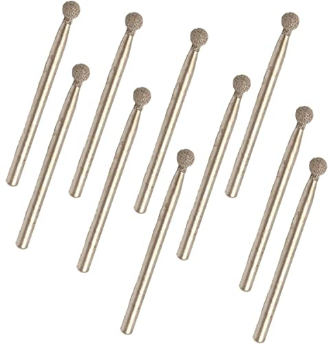 Diamond Ball Burrs Set, 3x4mm Diamond Ball Point Head Mounted Burr Drill Bits for Jewelry, Glass, Ceramic, Pack of 10