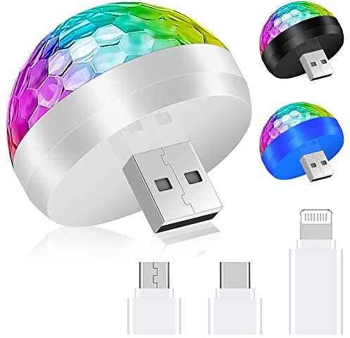 URAQT USB Mini Disco Light, 3 Pcs LED Disco Ball Party Light, Plug in Sound Activated 4W RGB Stage Lights, Colorful Rotating Magic Ball Light Plug and Play for Car/Home/Party Romantic Decorative