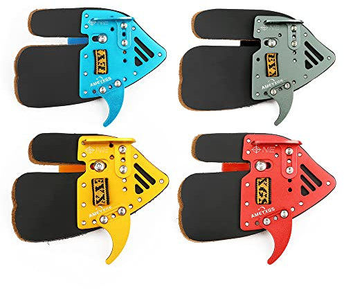 SHARROW Bogenschießen Fingertab aus Leder Fingerschutz Handschutz Einstellbare Schießhandschuhe Handschuhe Finger Tab für Recurvebogen RH (Gold, L)