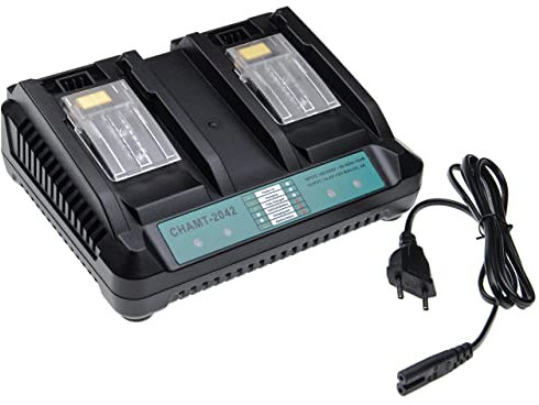 vhbw caricabatterie duale compatibile con Makita HP451RFE, HP457D, HP454DRFX, HP347DWEX3, HP454D, HP440DRFX, HP454DZ batterie Li-Ion di attrezzi